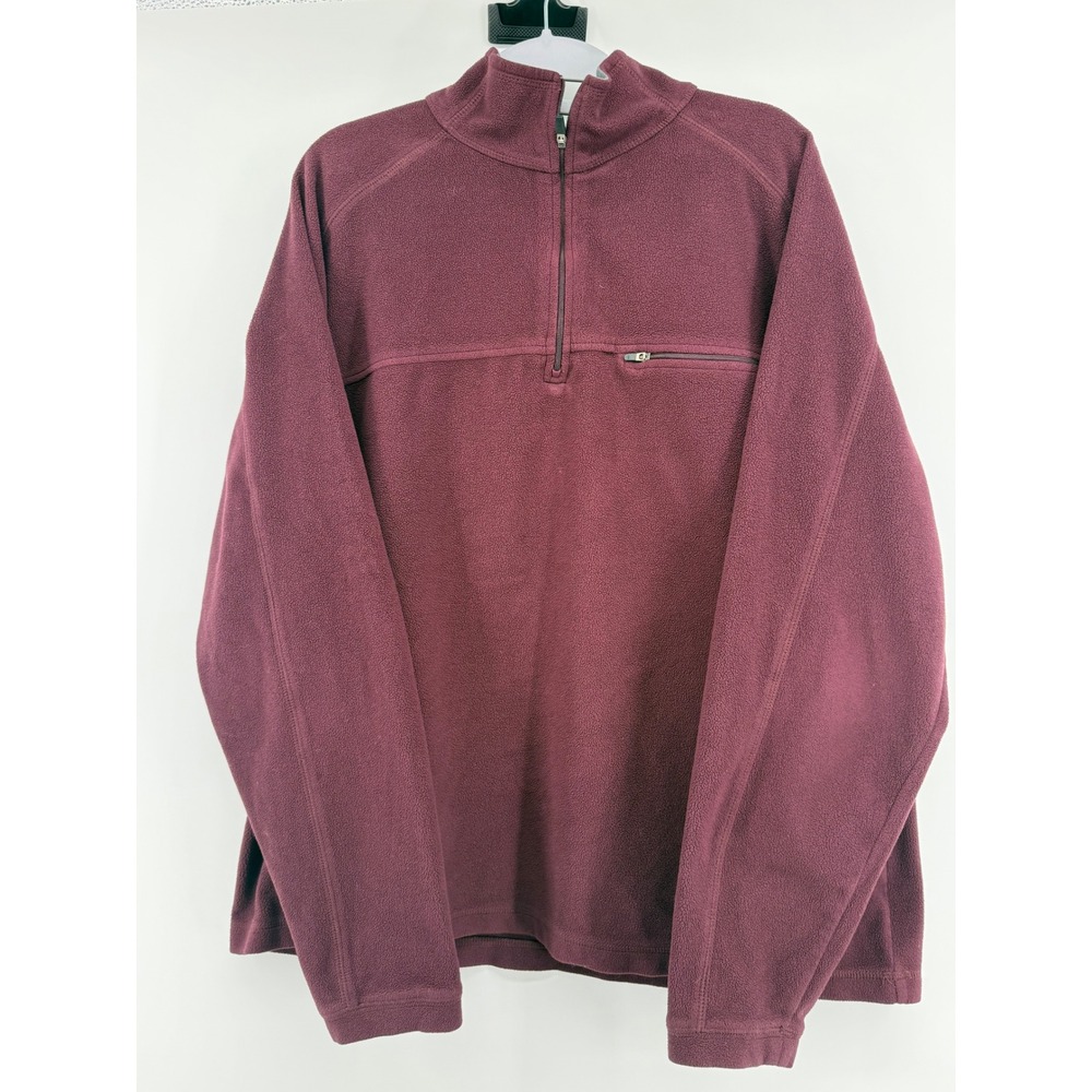 VTG L.L. Bean Quarter Zip Fleece Pullover Large Burgundy Chest Pocket Gorpcore